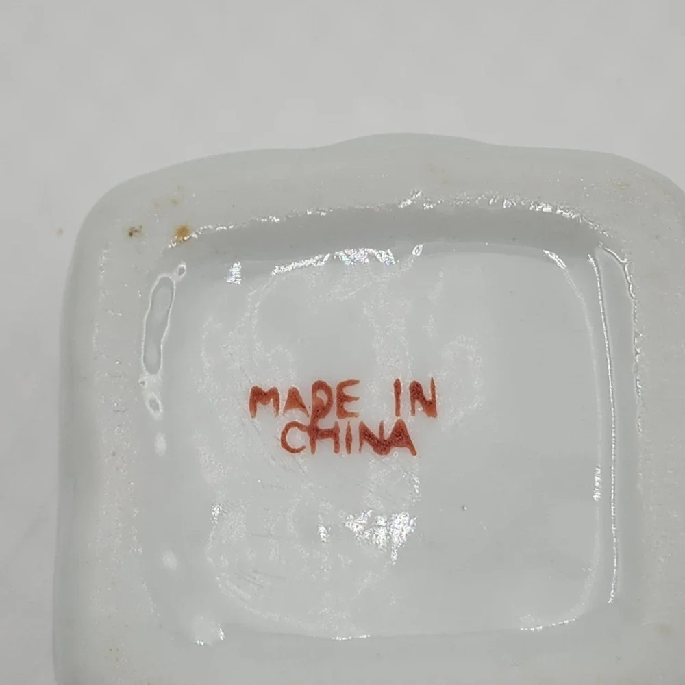 Porcelain Trinket Box Love Birds Pink Rose Gold Trim Square Ring Holder China